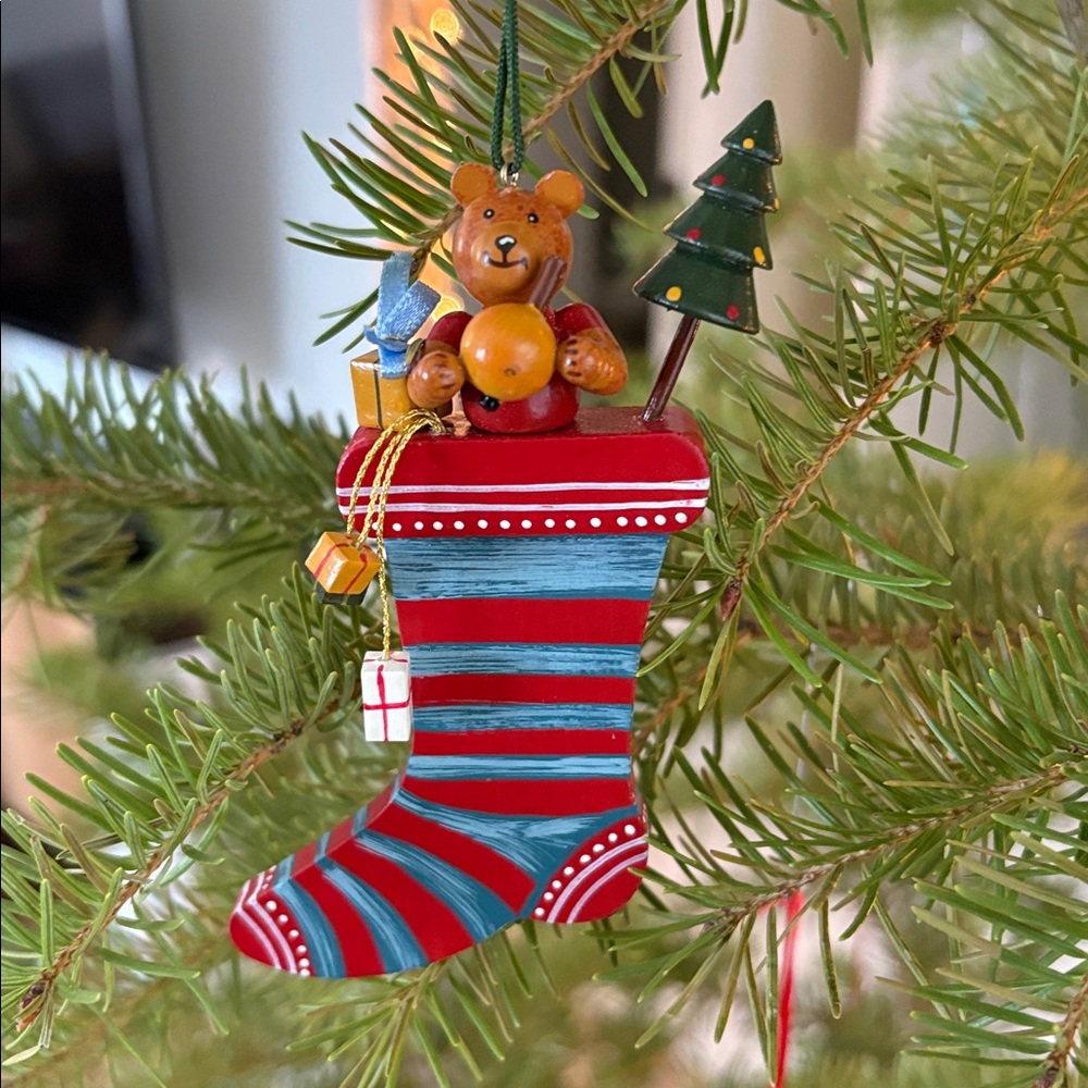 Kathe Wohlfahrt hand painted German Christmas tree ornament Santa’s stocking